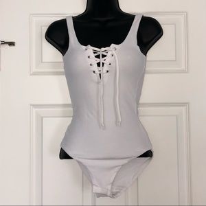 H & M White Women's Lace up Bodysuit NWT